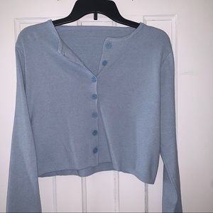 Baby Blue Waist Crop Button up Cardigan- Medium